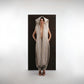 ALISADUDAJ ivory and grey wool beaded hooded vest and draped trouser set, front view, full length with hood up