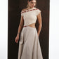 ALISADUDAJ ivory and grey wool red-embroidered dress, half-length view showing cut-out and embroidered waistline