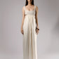 ALISADUDAJ ivory linen empire-waist gown, front view, full length, showing textured bodice and gathered skirt