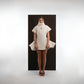 ALISADUDAJ ivory ribbed wool flared mini dress, front view showing circular flared hem