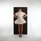 ALISADUDAJ ivory ribbed wool flared mini dress, front view with hands on hips showing structured cap sleeves