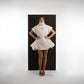 ALISADUDAJ ivory ribbed wool flared mini dress, front view, full length, showing tall turtleneck and cut-out motif