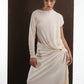 ALISADUDAJ ivory wool draped asymmetric set, half-length view showing knotted drape at the hip