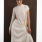 ALISADUDAJ ivory wool draped asymmetric set, half-length front view showing gathered waist and skirt folds