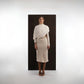 ALISADUDAJ ivory wool draped top and embroidered-waist midi skirt set, front view showing cowl drape across the chest