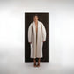 ALISADUDAJ ivory wool shawl-collar cocoon coat, front view, full length, worn open