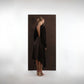 ALISADUDAJ mocha brown wool open-back dress, back view showing deep scooped open back and pointed hem