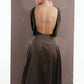 ALISADUDAJ mocha brown wool open-back dress, back close-up of deep open back and waist yoke
