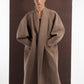 ALISADUDAJ taupe wool oversized coat, front view showing dropped shoulders and deep armholes