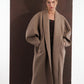 ALISADUDAJ taupe wool oversized coat, half-length front view showing shawl collar and sleeve volume