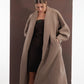 ALISADUDAJ taupe wool oversized coat, side view worn open showing full-length shawl lapel