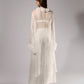 ALISADUDAJ white sheer silk three-piece set, back view showing embroidered motifs on the sheer duster