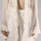 ALISADUDAJ white sheer silk three-piece set, half-length view showing ruffled cuffs and trouser waist